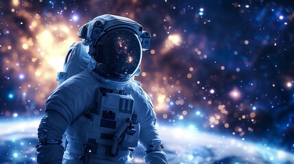 Astronaut in Space with Earth and Stars in Background - ai generative