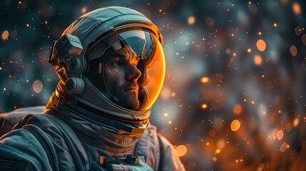 Portrait of Astronaut with Glowing Particles in Space - ai generative