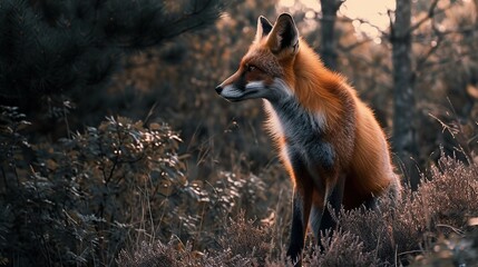 Obraz premium Red Fox in a Forest Setting