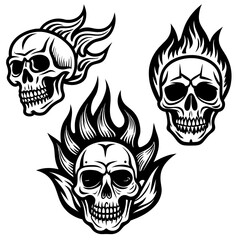 scary black and gray flaming skulls are depicted 