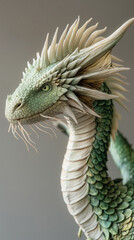 Fototapeta premium Regal Dragon With Flowing Spines And Detailed Scales Against Neutral Background