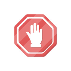 Stop red sign vector. White palm icon in hexagon prohibition sign vector. Danger hand warning icon. Vector illustration.