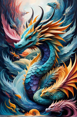 Fototapeta premium digital artwork dragon animals abstract surrealism and contemporary colorful digital artwork,Generative AI