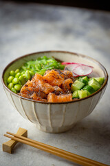 salmon poke bowl  with edamame