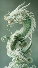 Naklejka premium Elegant Green Dragon With Flowing Whiskers And Curved Serpentine Body In Mid-Rise Pose