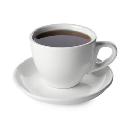 Aromatic coffee in cup isolated on white
