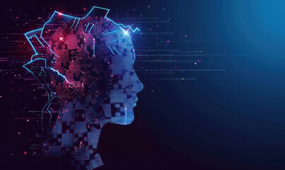 Human head profile and jigsaw puzzle, cognitive psychology or psychotherapy concept, mental health, brain problem, personality disorder