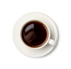 Tasty coffee in cup isolated on white, top view