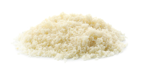 Pile of fresh almond flour isolated on white