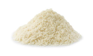 Pile of fresh almond flour isolated on white