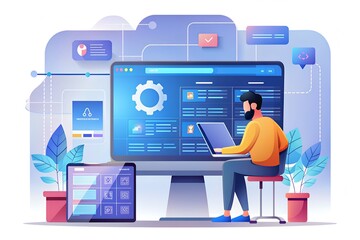  Flat illustration development of cross-platform websites, technology and graphic interface's responsive layout illustration