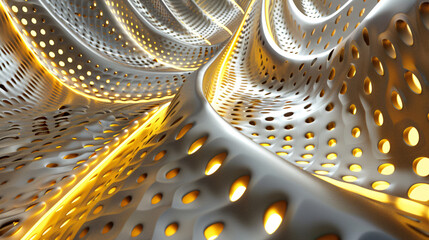 Obraz premium Futuristic design featuring a metallic structure with glowing lines, creating a sense of depth and movement