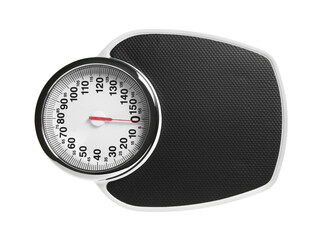 One bathroom scale isolated on white, top view