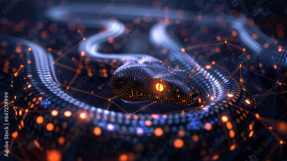 Leinwandbilder digital snake made of dots and lines, lurking in the networks