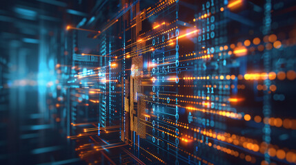 Visualizing the flow of data in a network, using binary code to emphasize important elements