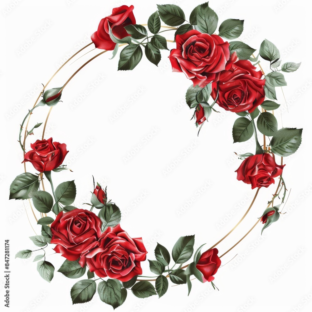 Wall mural Red roses in the shape of an octagon frame 