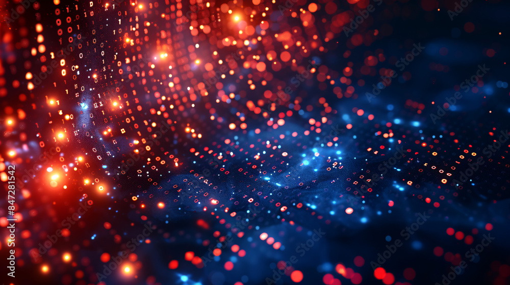 Poster binary code streaming to create a high-tech futuristic backdrop