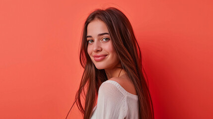 Obraz premium Attractive female's expression on a plain background. A wonderful depiction of beauty and charm.