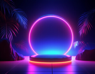 Neon Lights and a Round Stage with Palm Trees