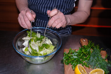 chef preparing salad