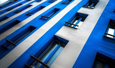 Fototapeta premium Blue and white striped building. AI.