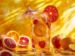 Refreshing summer drink with citrus fruits. AI.