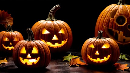 Fototapeta premium Halloween jack o lantern on black background