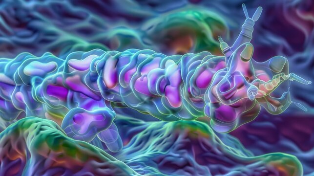 Computer illustration of a tapeworm. AI.