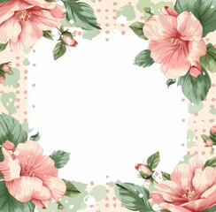 Naklejka premium Shabby chic pink floral frame with polka dots background 