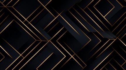 Seamless pattern Abstract black and gold geometric background with glowing lines.