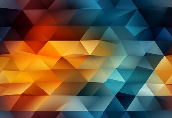 Seamless pattern Abstract geometric background features a dynamic pattern of overlapping triangles in shades of blue, orange, and yellow.