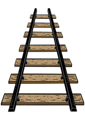 railway line stretching beyond the horizon color sketch engraving PNG illustration. T-shirt apparel print design. Scratch board imitation. Black and white hand drawn image.