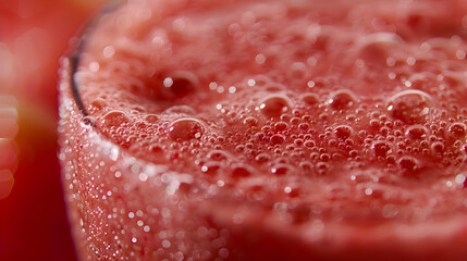 A close-up shot of a gourmet fast food smoothie, highlighting the smooth texture and fresh fruit