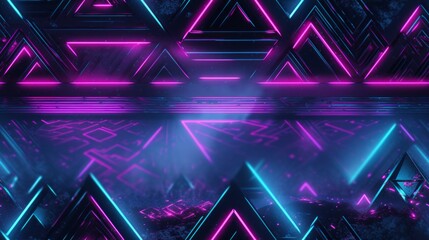 Obraz premium A tropical paradise scene with glowing neon palm leaves on a purple backdrop.