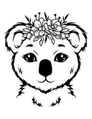 Cute Floral Koala | Flower Animal | Koala Bear | Koala with Flower Head | Zoo Animal | Mammal | Jungle Animal | Original Illustration | Vector and Clipart | Cutfifle and Stencil