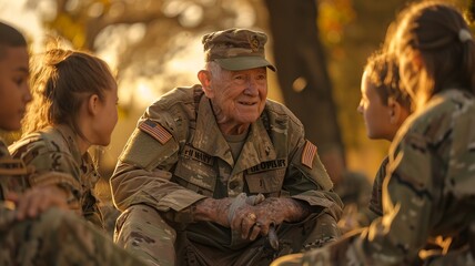 This image depicts a war veteran participating in a Memorial Day parade, where their presence commands respect and admiration from the crowd. The veteran's dignified demeanor