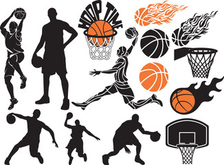 Fototapeta premium Basketball Player SVG, Basketball Silhouette, Basketball Clipart, Basketball Ball SVG, Basketball Goal SVG, Basketball Net Svg, Hoop Svg 