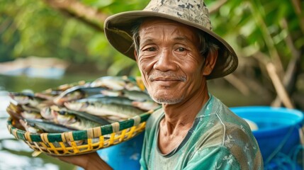 Fototapeta premium Inland Fisherman with Catch