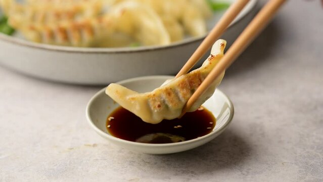 gyoza, japanese dumpling with soy sauce