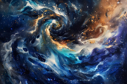 Cosmic galaxies swirl and collide, painting a celestial abstract scene.