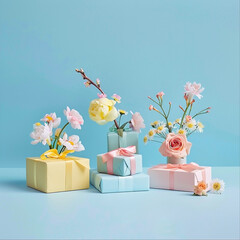 Gift boxes decorated with flowers
