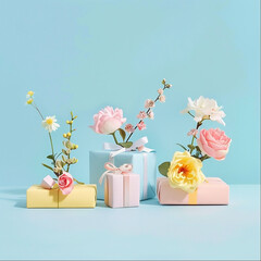Gift boxes decorated with flowers