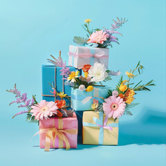Gift boxes decorated with flowers