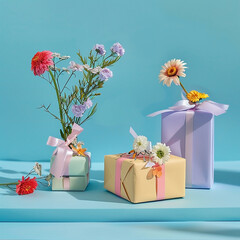 Gift boxes decorated with flowers