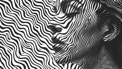 Optical - Black & White Optical Beauty Face, female, girl, woman, feminine, beatify, face, beautiful, zebra, cosmetics, seamless, texture, vector, design, decoration, illustration, wallpaper