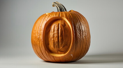 Pumpkin Carved with the Letter "O" on White Background