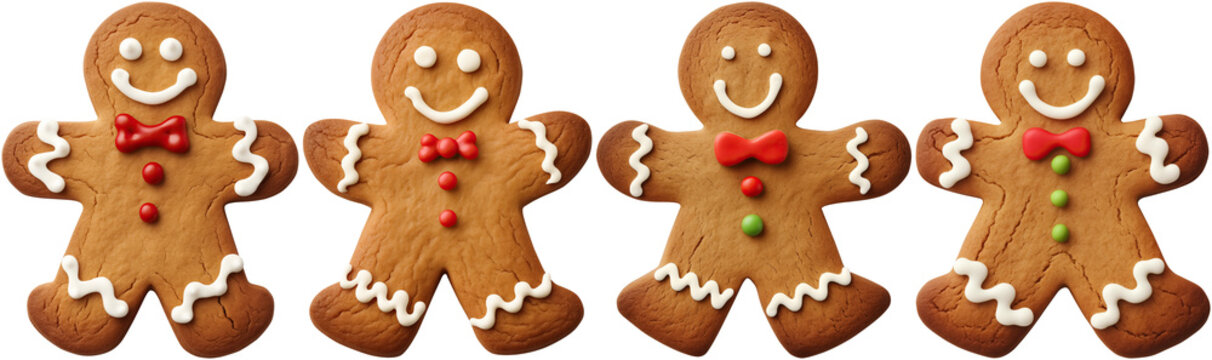 set of gingerbread mans with a bow, cut out