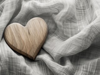 Fototapeta premium A wooden heart sits atop a bed, perfect for decoration or gift-giving