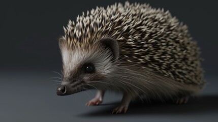 Obraz premium A small hedgehog standing on a gray surface, great for illustrations and designs