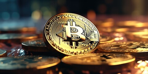 A pile of bitcoins stacked on top of each other, possibly representing wealth or financial success